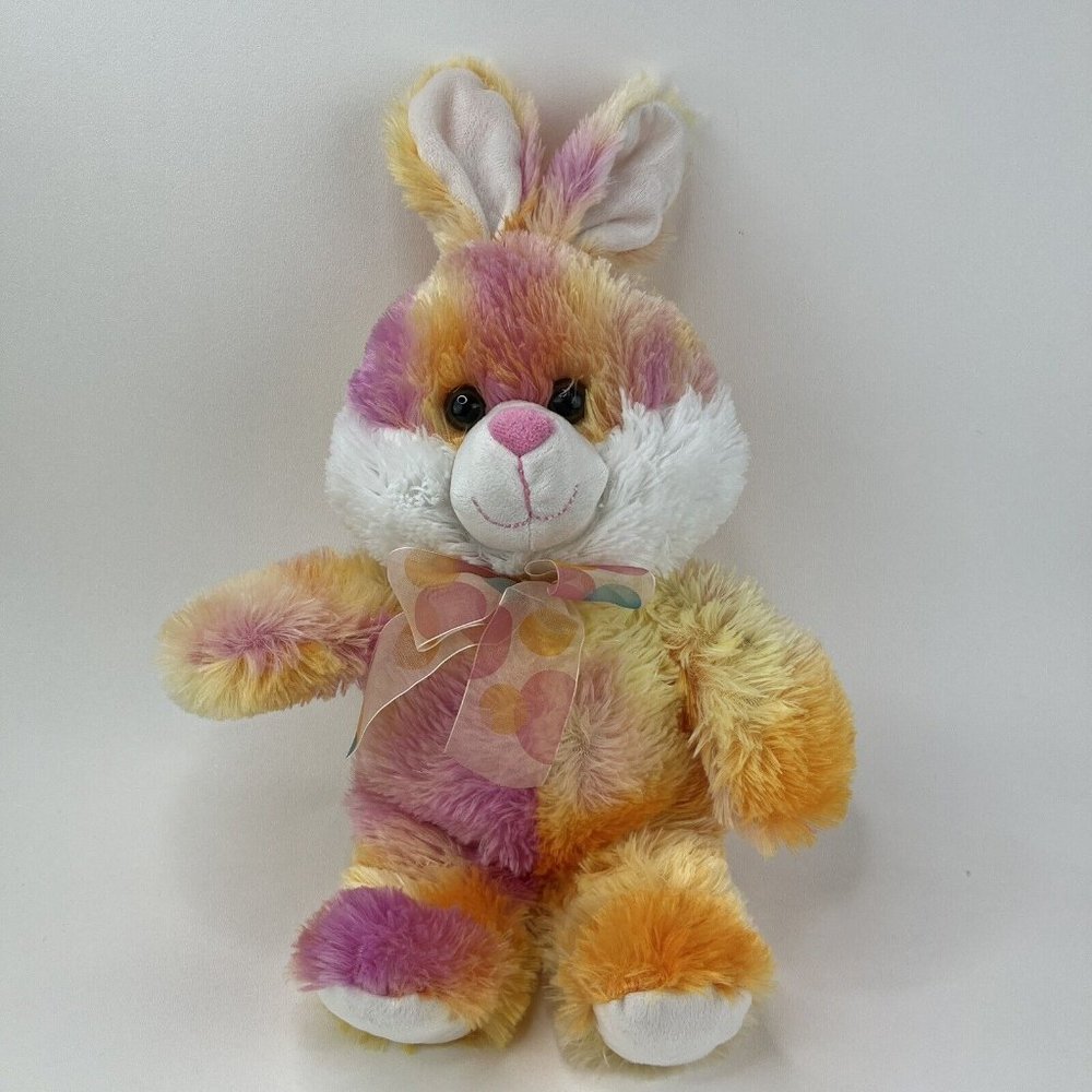 Greenbrier Bunny Rabbit Tye Dye Orange Yellow White Plush Stuffed Animal 17"